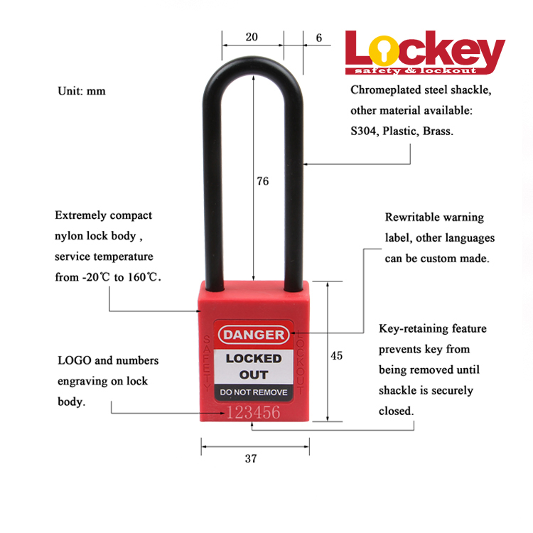 Insulation Keyed Differ Plastic Safety Padlock with 76mm Long Shackle