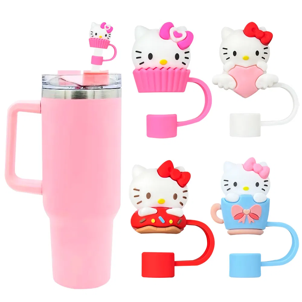 Kitty Cat 4-Style Stanley Straw Dust Cover 3D Cartoon 10mm Food-Grade Sanrio Straw Cap, Reusable