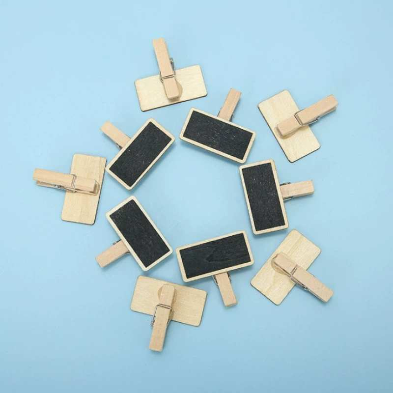 10PCS Outdoor Gardening Label Decoration Wooden Crafts Mini Blackboard Clip