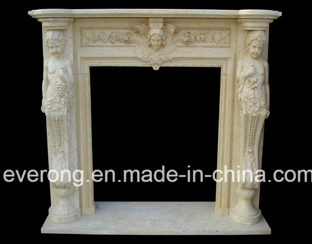 Luxury Hand Carved Cultured Beige/Yellow Marble Fireplace for Home Decoration