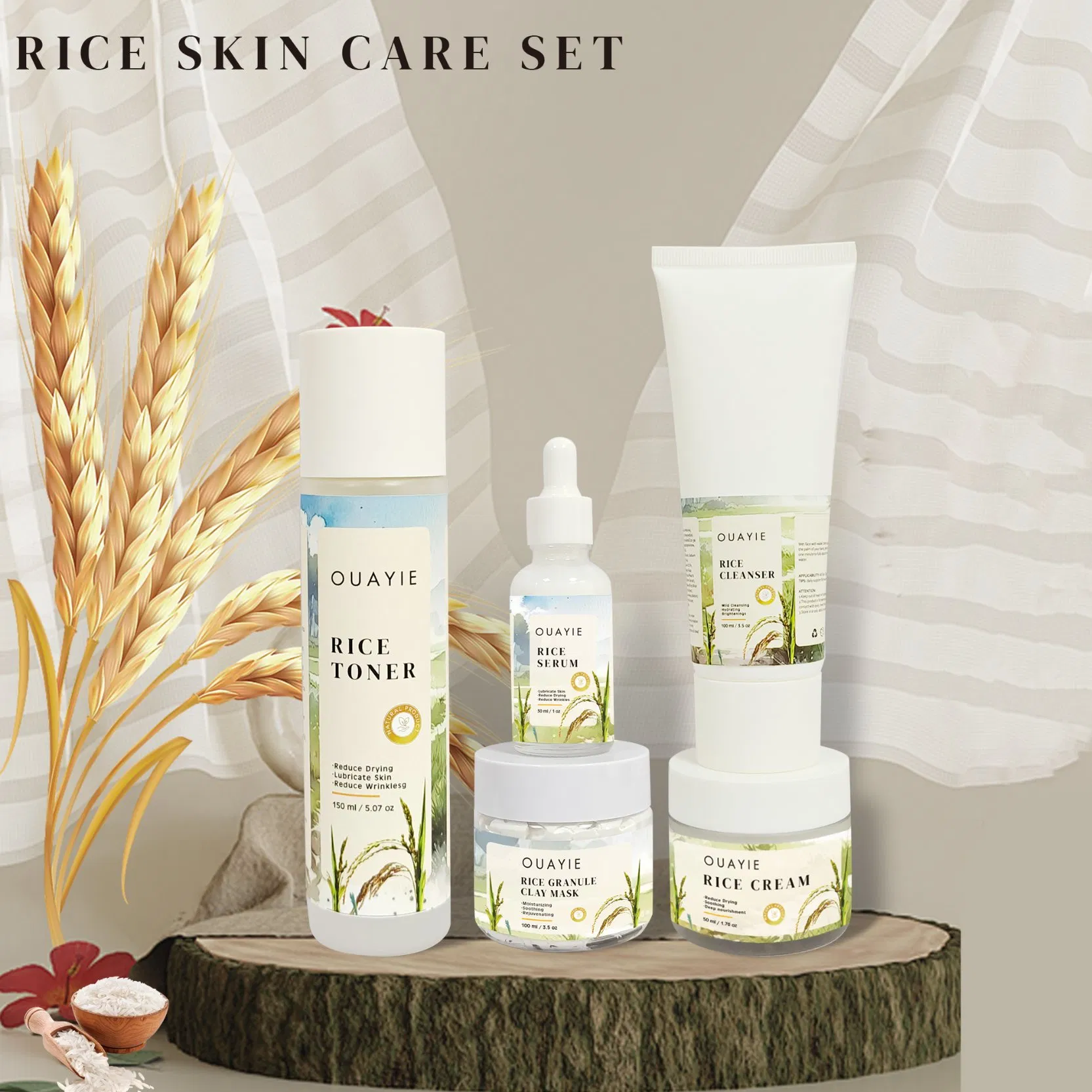 Beauty Cosmetics Clean Moisturize Improves Skin Dullness Rice Skin Care Serum Set