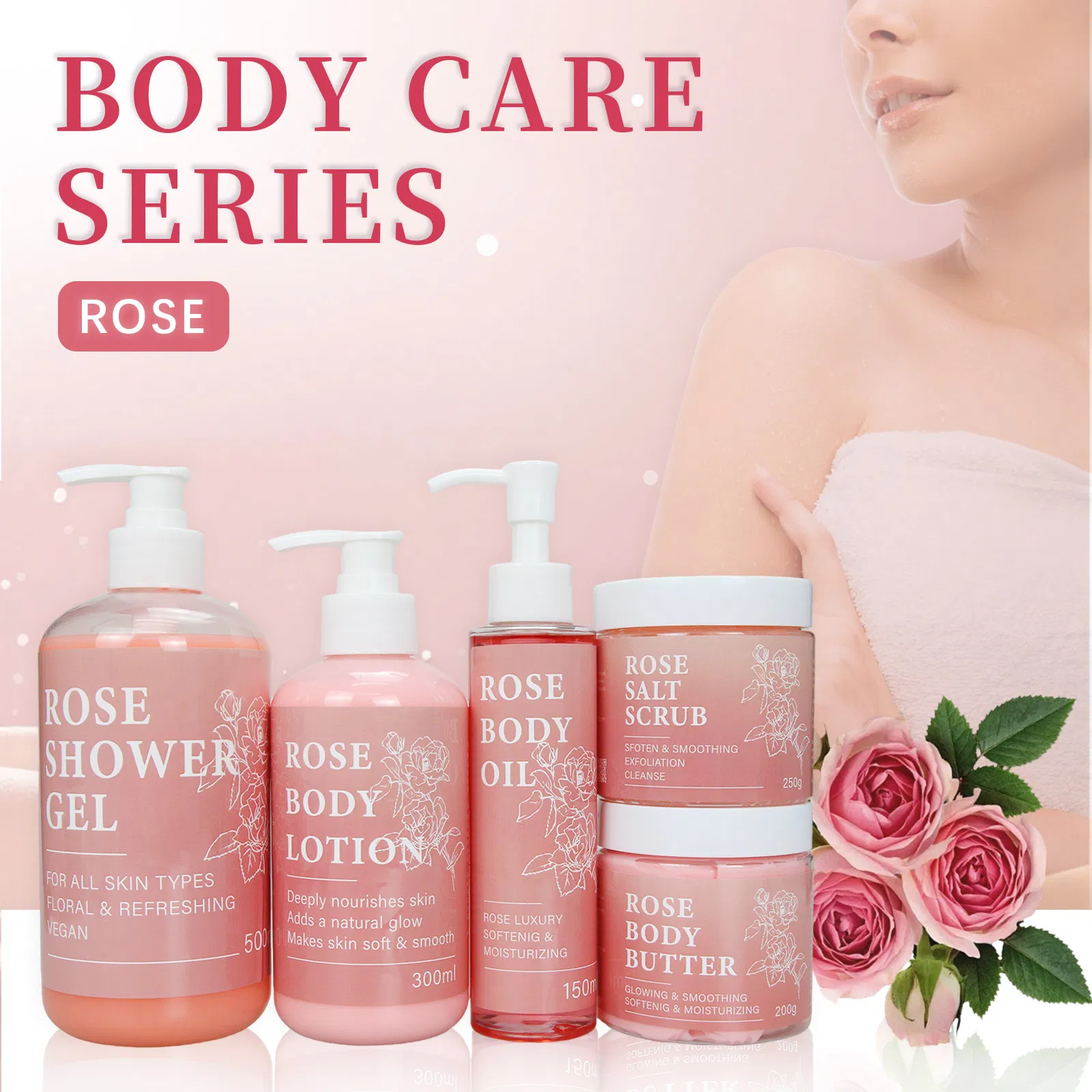Beauty Cosmetics Body Care Five-Piece Set Moisturizing Hydrating Rose Body Care Set
