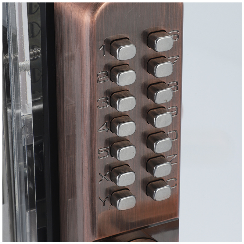 Security Wooden Door Handle with Push Button Lock, Mechanical Handle Door Lock