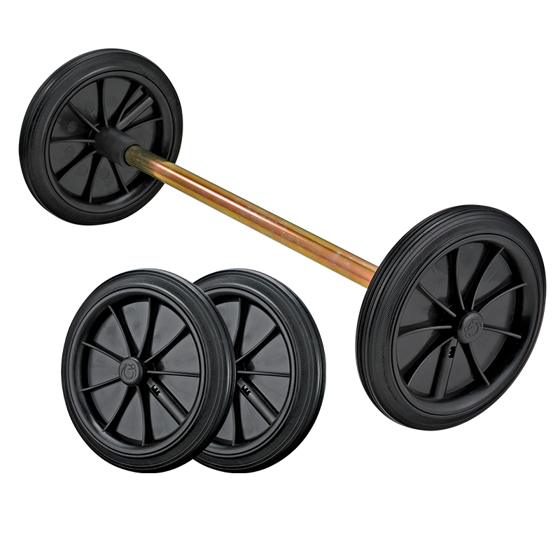 190mm Industrial Garbage Bin Wheels with Axle 555mm Stem Trash Bin Single Rubber Wheels