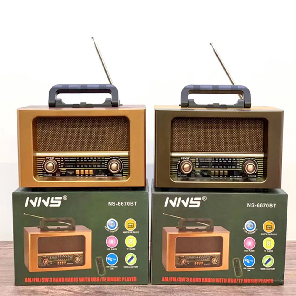 Ns-6670bt Wooden Retro Radio with FM/Sw, Portable Multifunctional Bluetooth Speaker
