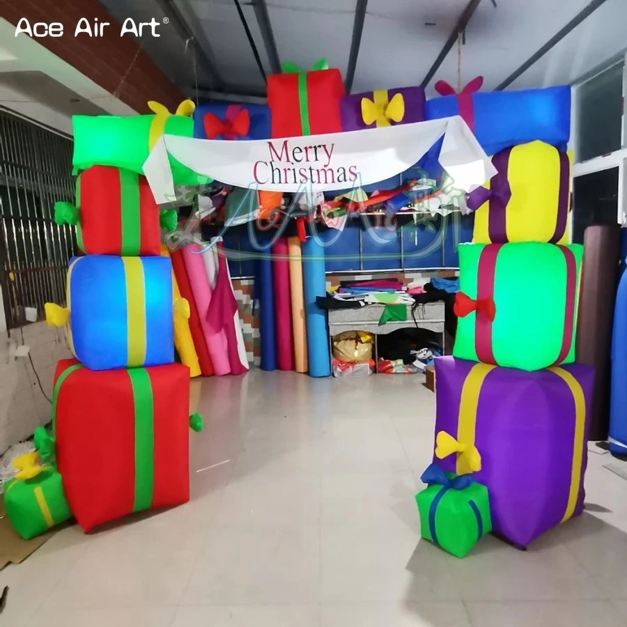 Popular 3mwx2.5mh Archway Christmas Inflatable Arch with Gift Bags and Light for Merry Christmas Party and Event Decoration