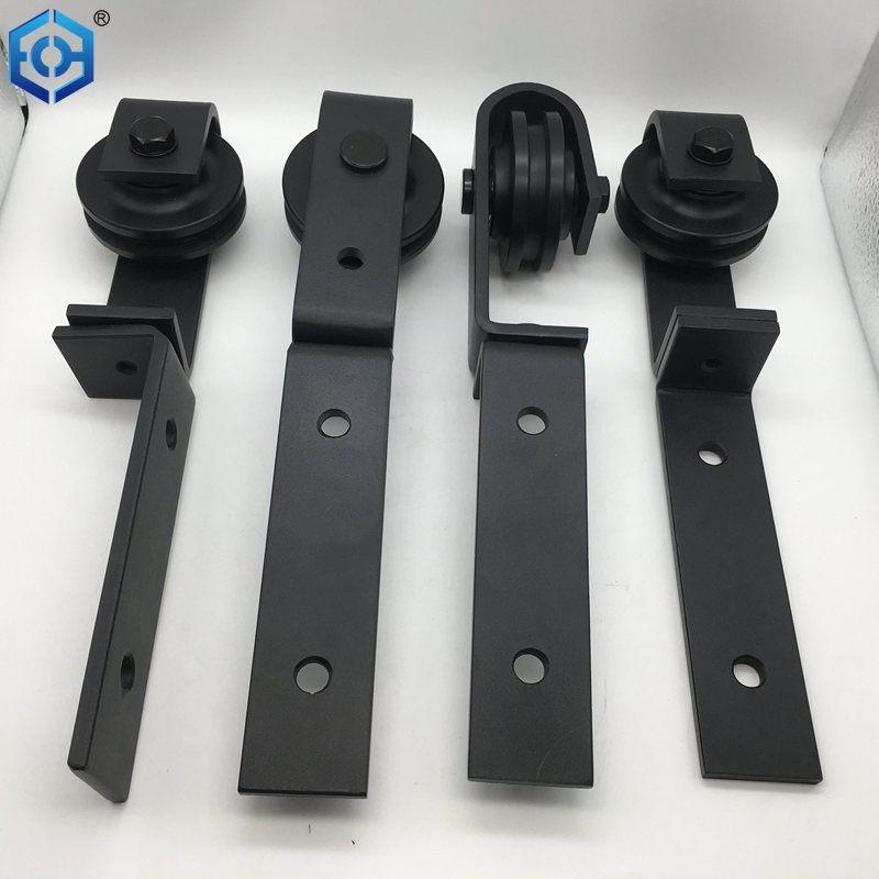 Black Top Mount Roller Bifold Sliding Barn Door Hardware