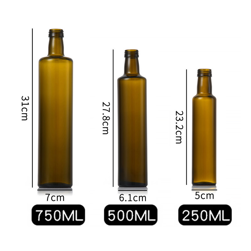 Amber Brown Round Glass Dorica Olive Oli Bottle 250ml 500ml 750ml