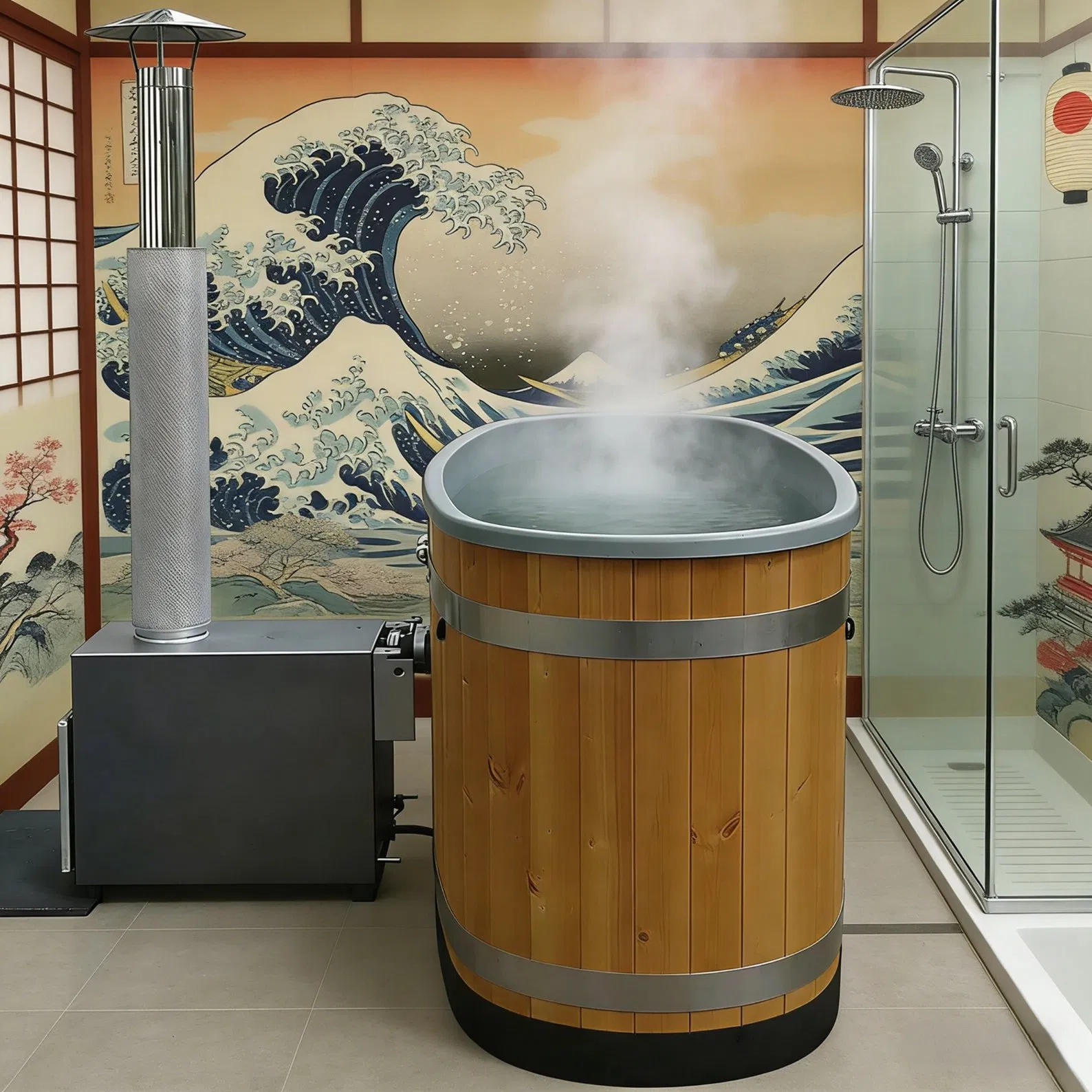 Деревянная купель с подогревом на дровах