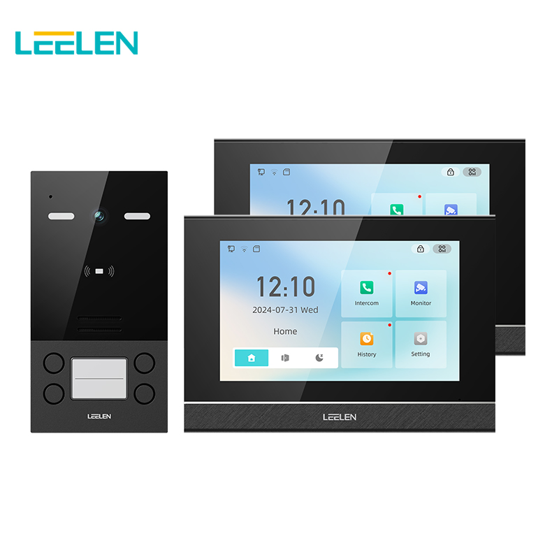 Leelen 4 Buttons Video Intercom System Tuya Digital Doorbell Camera 7 Inch IPS Screen for Home Villa Flat