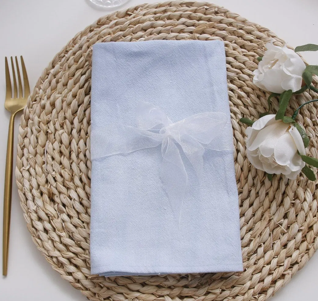 Sky Blue Color Washable Kitchen Napkins Cloth Fabric Restaurant Table Decor Custom Reusable Cotton Linen Tea Towel Linen Napkins