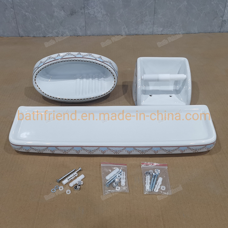 Flower Pattern Printing 3 Pieces Bathroom Fitting Ceramic Soap Holder Big Paper Plate Anterior Plate of Mirror