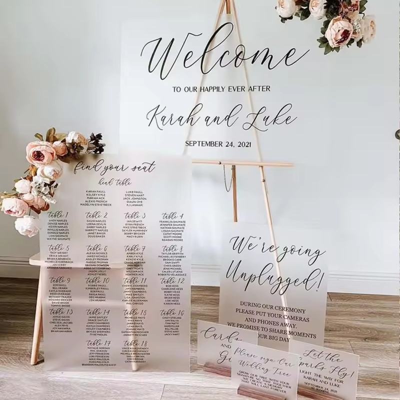 Plexiglass Frosted Wedding Signs Seating Chart Black Painted Acrylic Welcome Sign