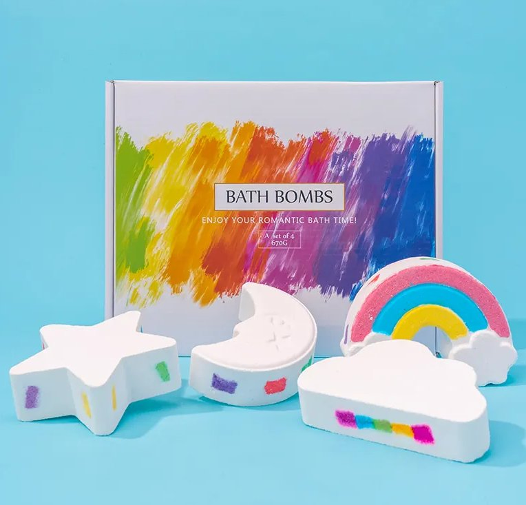 Online Wholesale and Retail Gift Set Cartoon Rainbow Star Moon Shape Handmade Fizzzy Bubble Organic Bath Bombs Private Label Cloud Bath Bomb