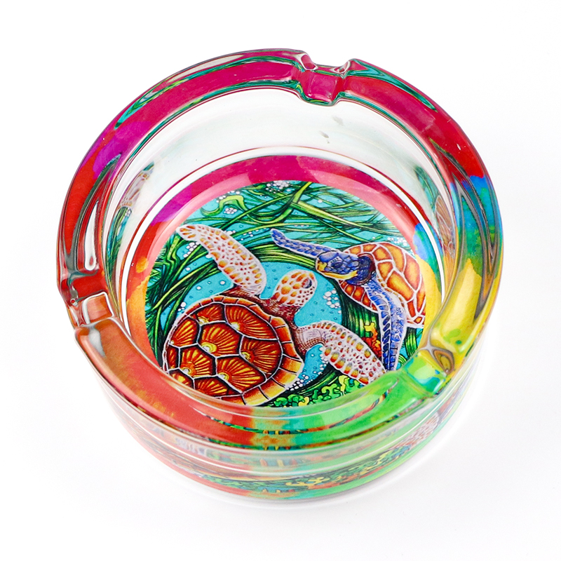Customised Logo Round Beach Souvenir Tourist Crystal Glass Ash Tray Pocket Cigar Ashtray