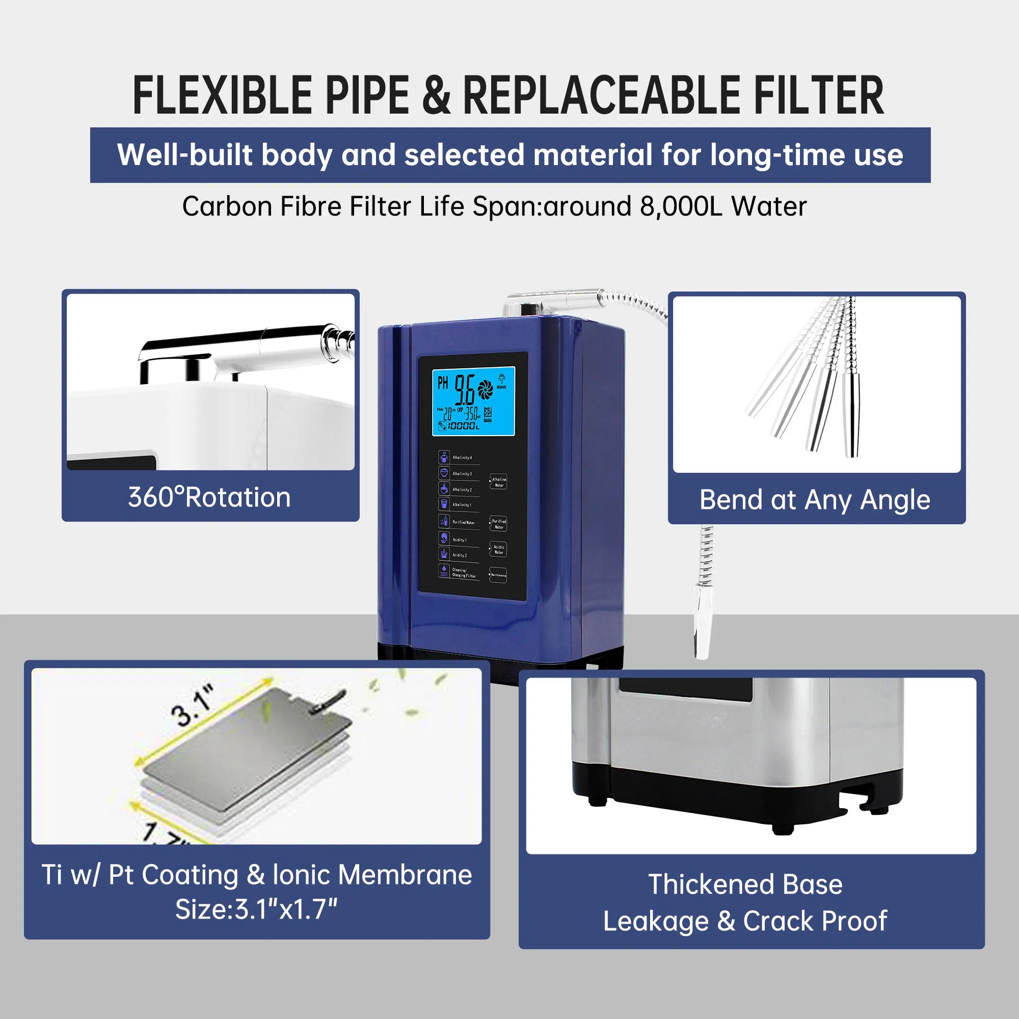 Ионизатор воды щелочной 5-пластин, регулируемый pH 3.5-10