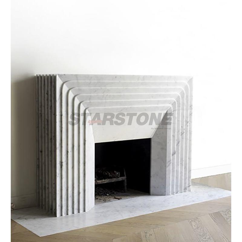 Starstone Modern Natural Stone White Carrara Marble Fireplace Surround Mantel