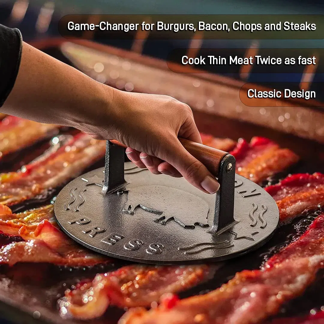 Round Cast Iron 7 Inch Diameter Bacon Burger Food Grill Press Meat Steak Burger Press Cooking Weight