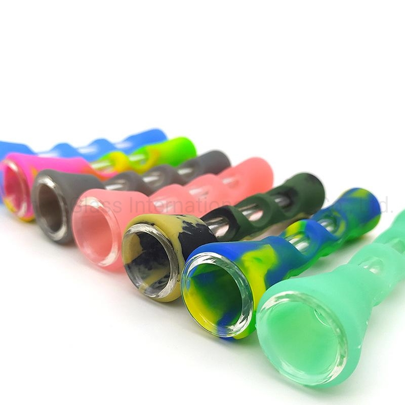 Silicone Smoking Pipe Silicone Smoking Pipe Glass Cigarette Hand Pipes Portable Mini Tobacco Pipe Cigarettes Holder