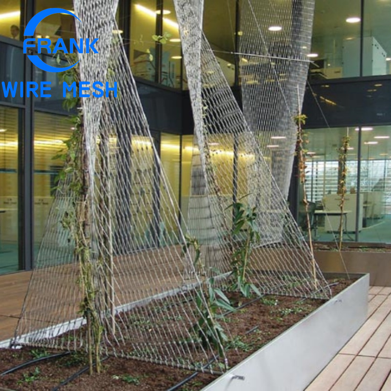 Anping Factory Durable Flexible Architectural Decorative 80mm*80mm Aperture 304 316 Stainless Steel Cable Wire Rope Net for Garden Plant Climbing Support Mesh