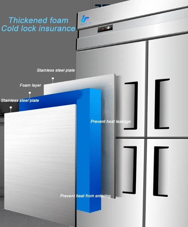 Commercial Four-Door Stainless Steel Refrigerator