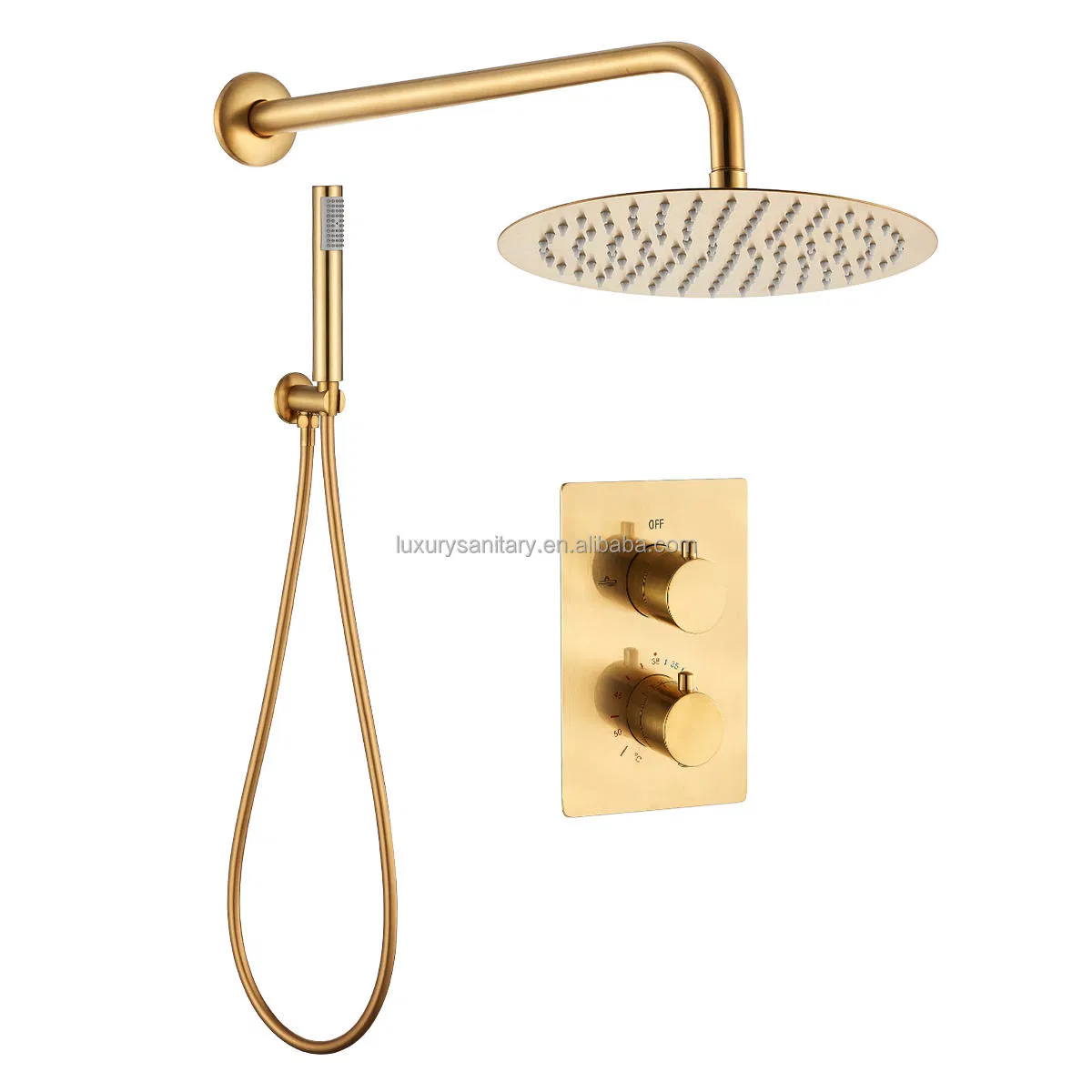 Luxury Home Gold Brush Concealed Thermostatic Shower Faucet Set