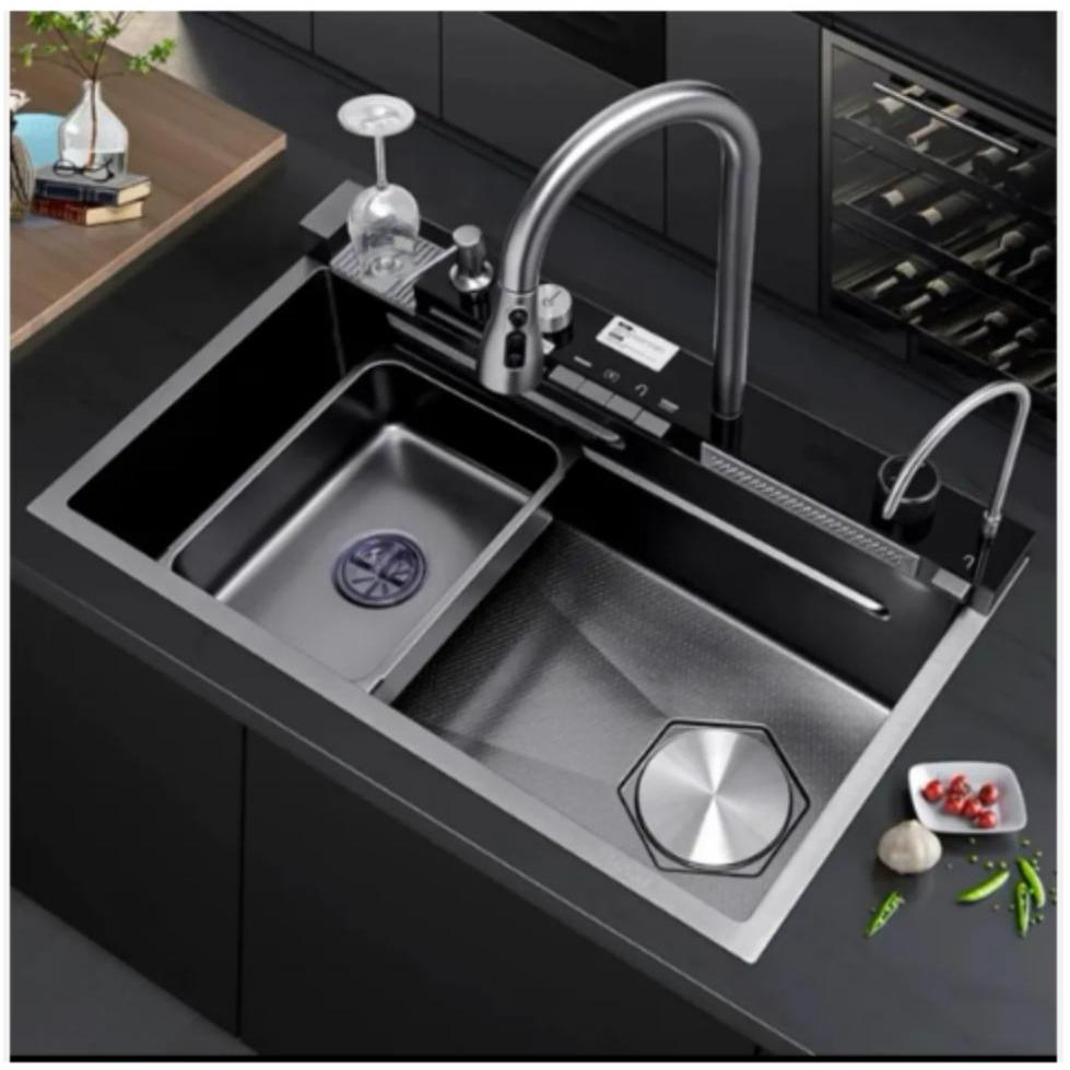 Wash-Basin Waterfall-Faucet Stainless Steel PVD Nano Multifunctional Smart Kitchen Sink with Accessory