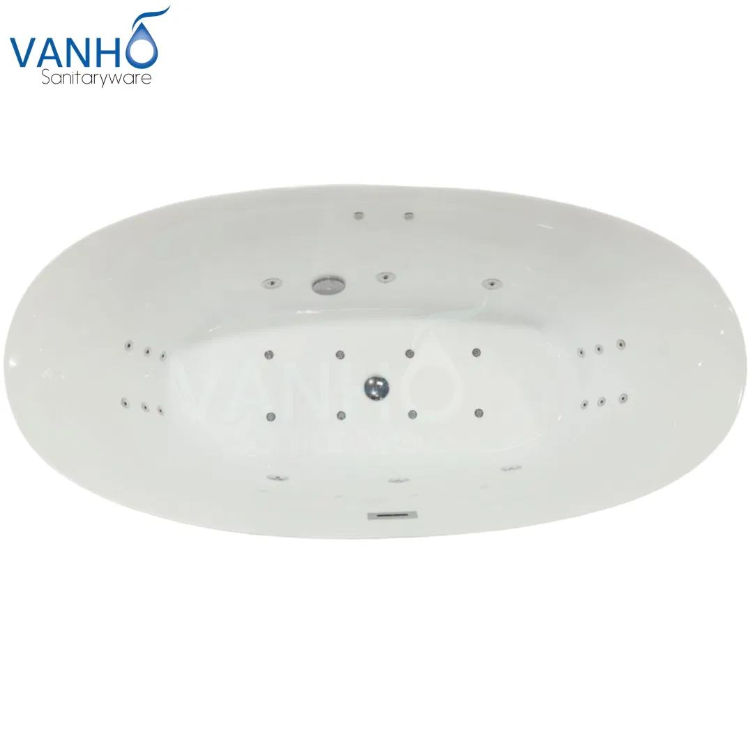 Modern Style Water Massage, LED Bubble Light, Acrylic Freestanding Massage Bathtub