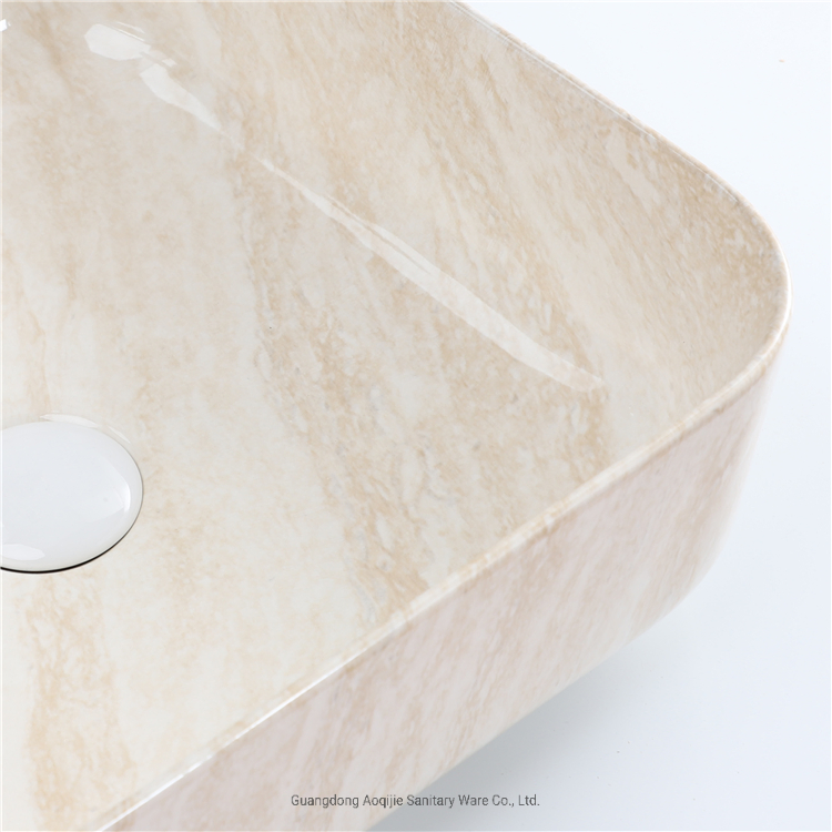 Square Shape Sink Hot Sale White Marble Design Ceramic China Factory Counter Top Wash Basin