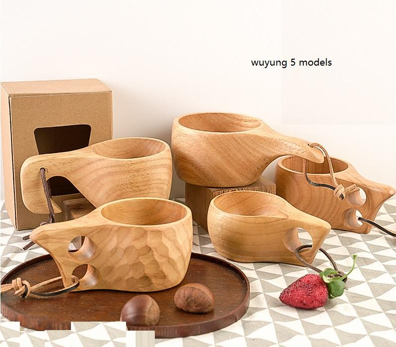 Wood Mug with 2-Hole Grips Handmade Kuksa Wooden Cup, Wood Drinking Cup for Coffee, Tea, Milk. Backpack, Camping, Bushcraft