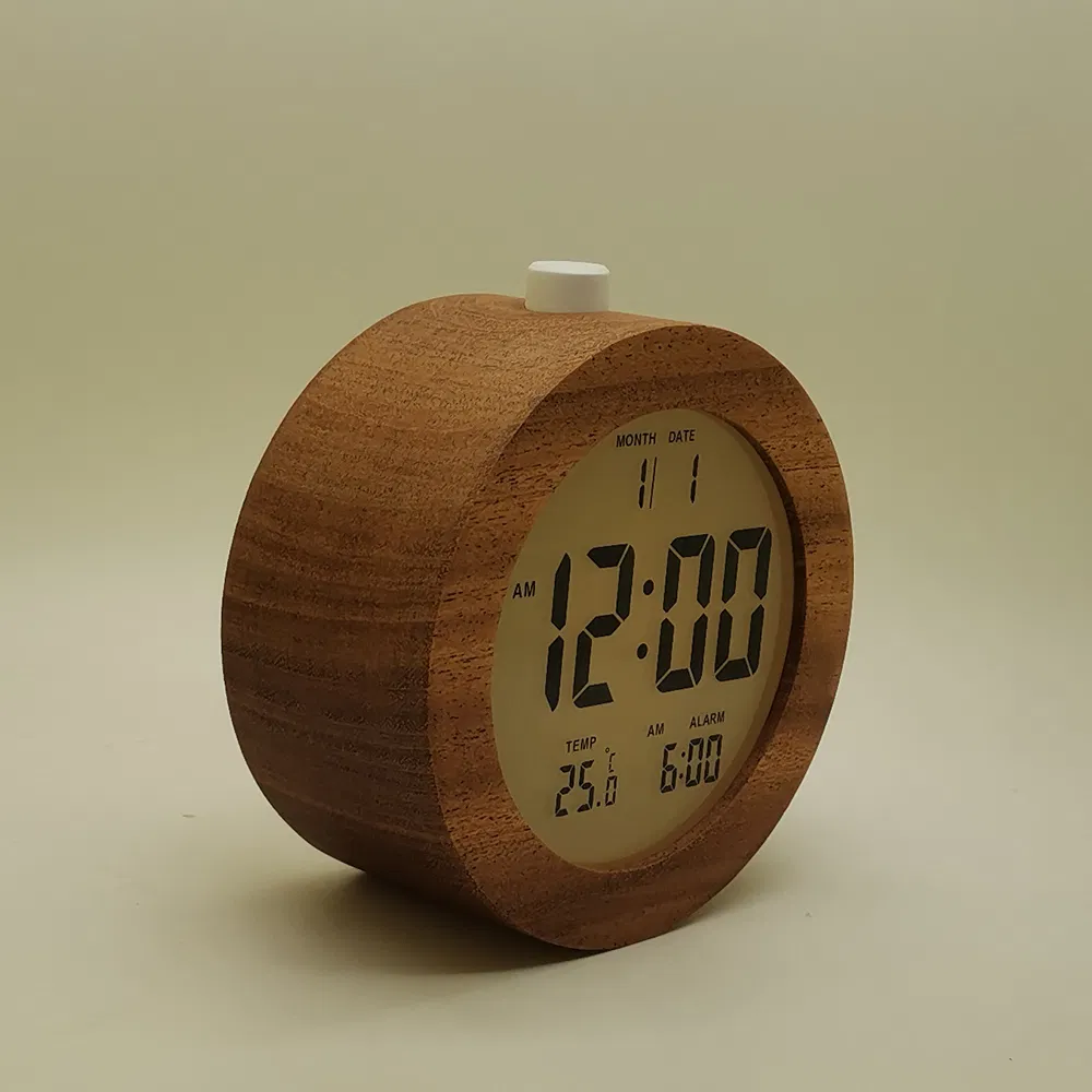 Natural Wood LCD Alarm Clock with Snooze Smart Design