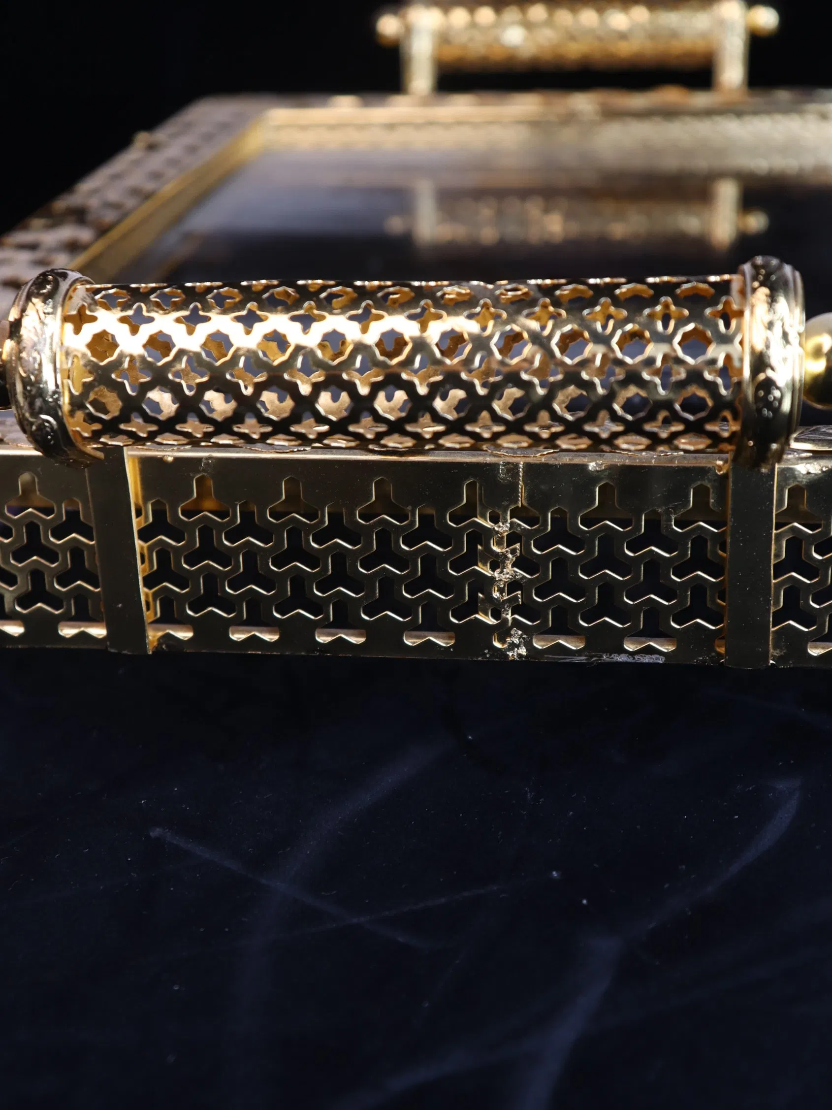 Elegant Glass Rectangle Fruit Plate with Stunning Gilded Ironwork Design
