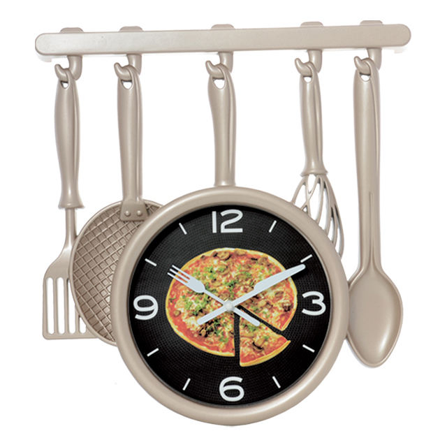 Modern Frying Pan Design, Kitchen Pot Spoon Fork, Dining Room Kitchen Special Design, Decorative Wall Clock, Funny Clock