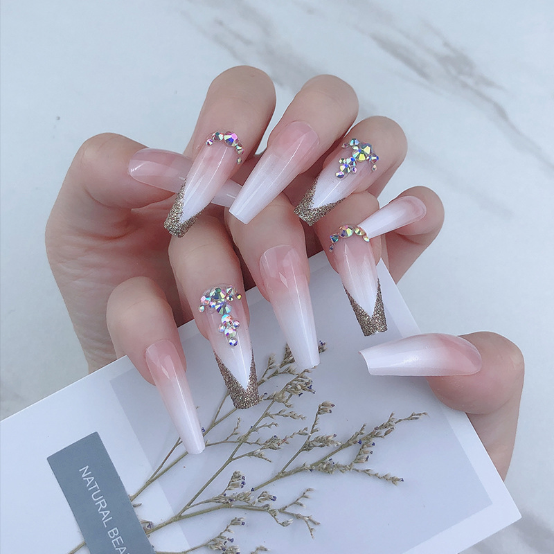 Long Coffin Ballerina Designed Fake Nails Press on Nail