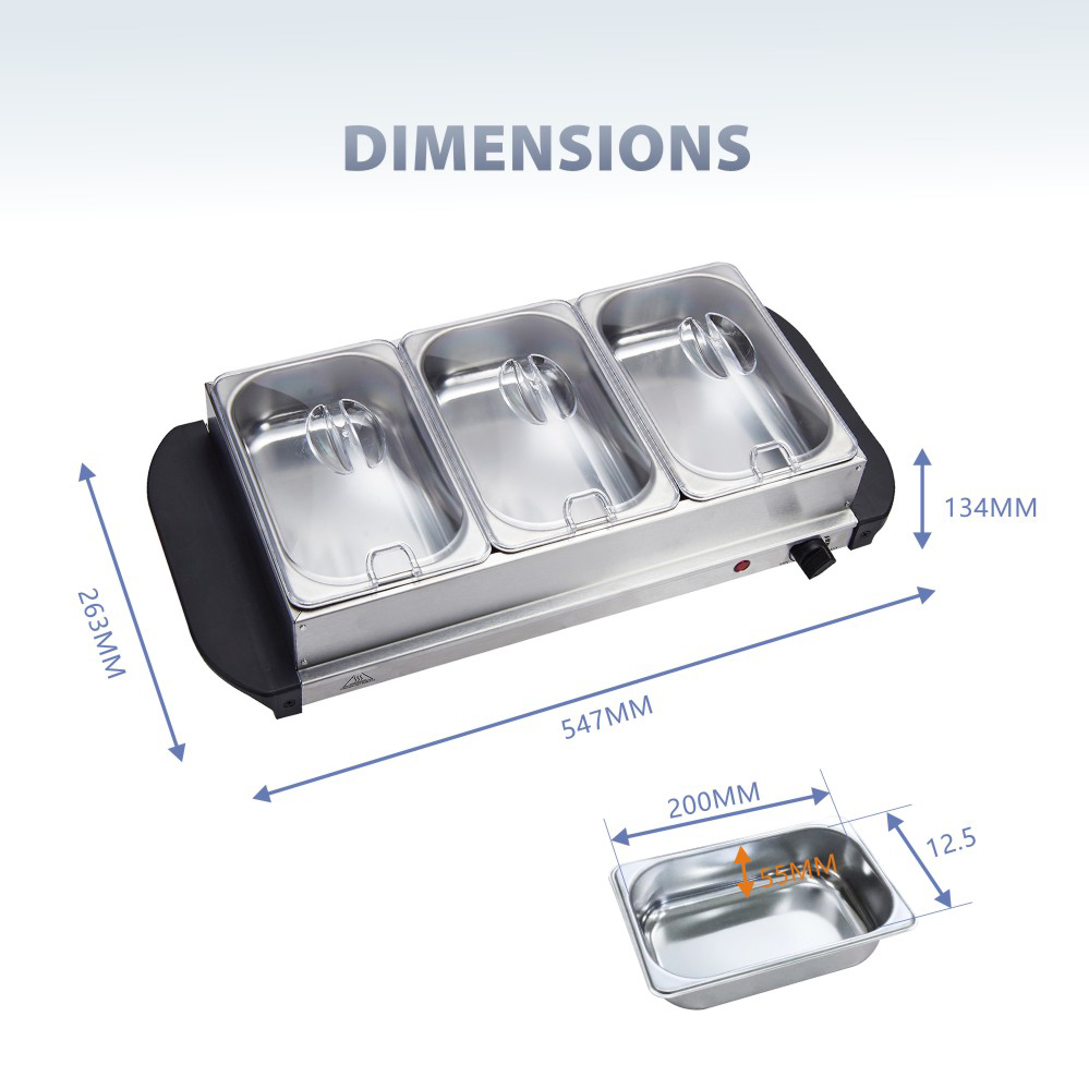 Fashion Portable Multi-Zone Temperature Control Picnic Hotel Stainless Buffet Food Warmer Plate