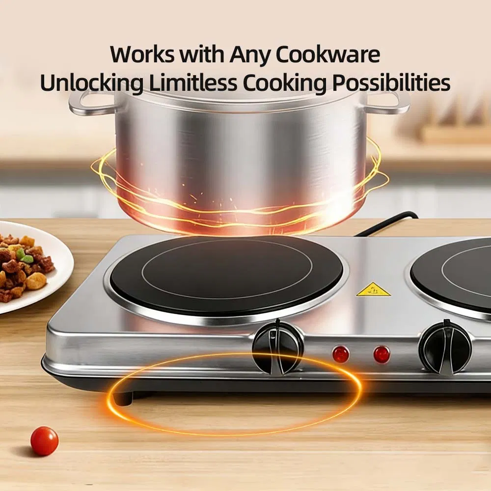 Portable Double Burner Electric Cooking Stove for Easy Meal Preparation