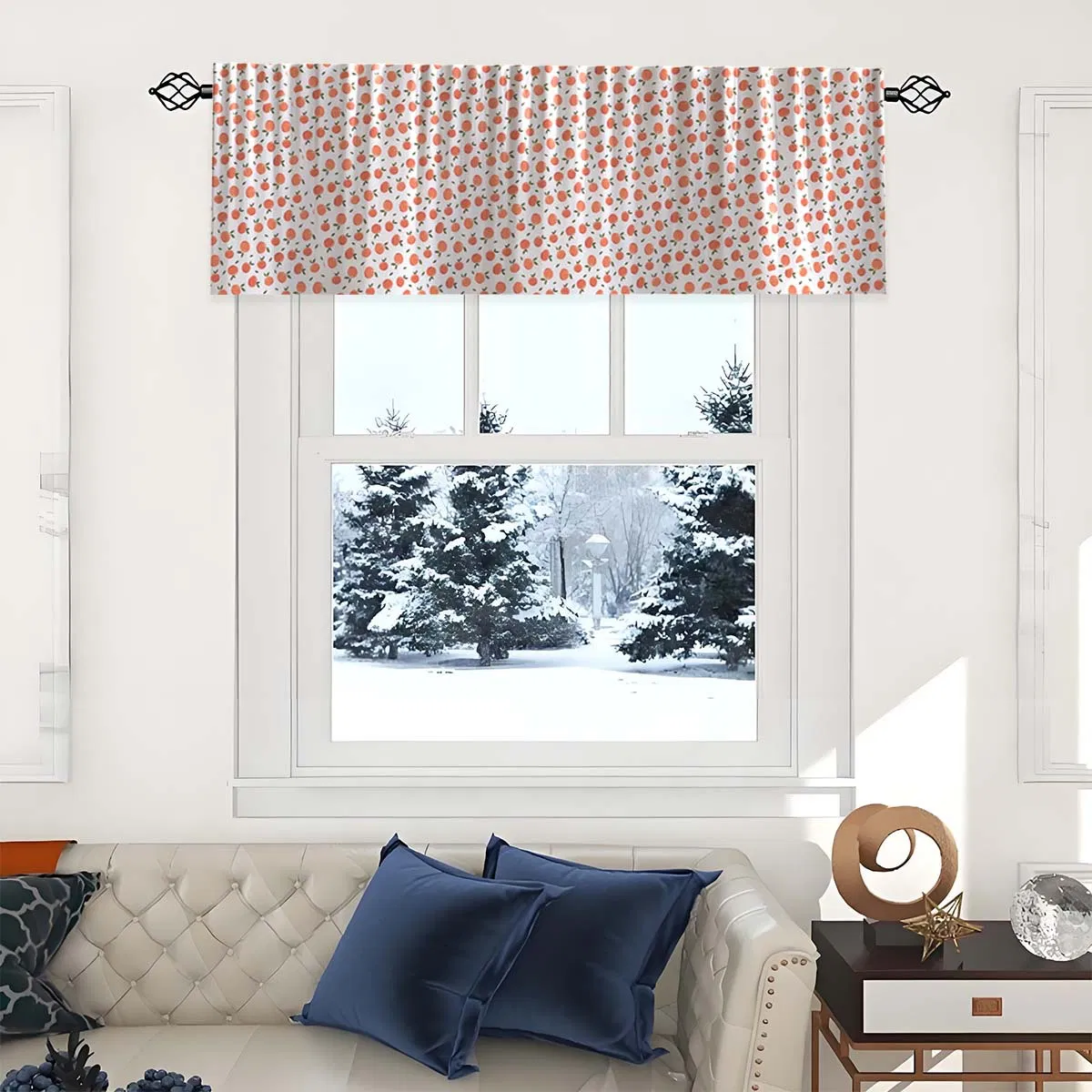Curtains Made of Polyester Fabric with Cartoon Fruit Prints, Semi-Blackout Window Curtains Without Poles