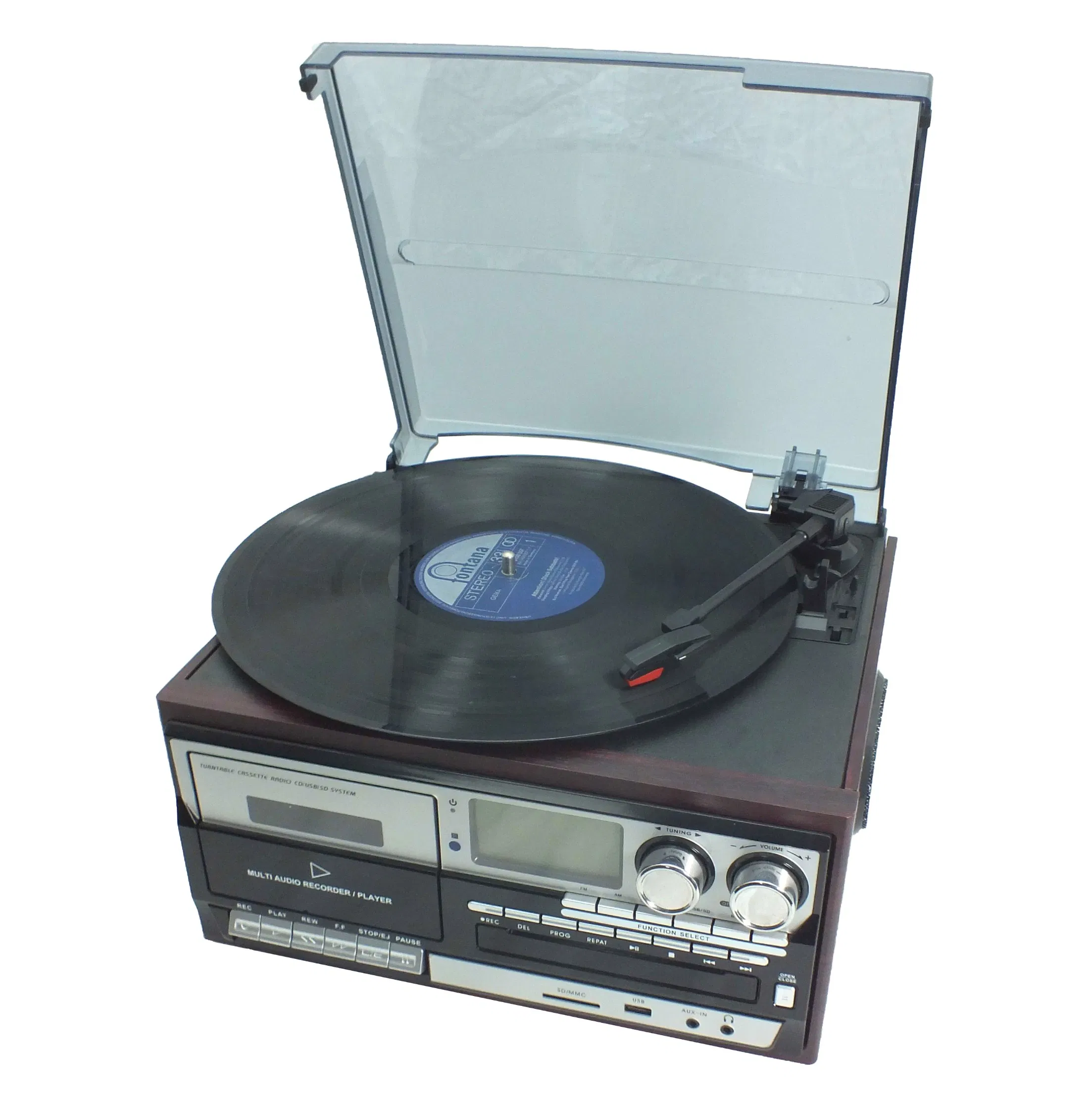 Vintage-Inspired 3 Speed Vinyl Turntable with Stereo Speakers