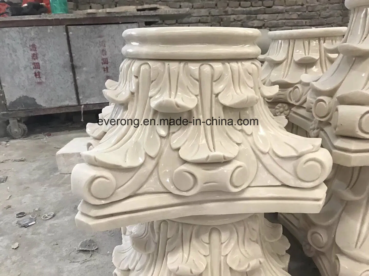 Natural Polished Stone Pillar Base Marble Carving Roman Column Base