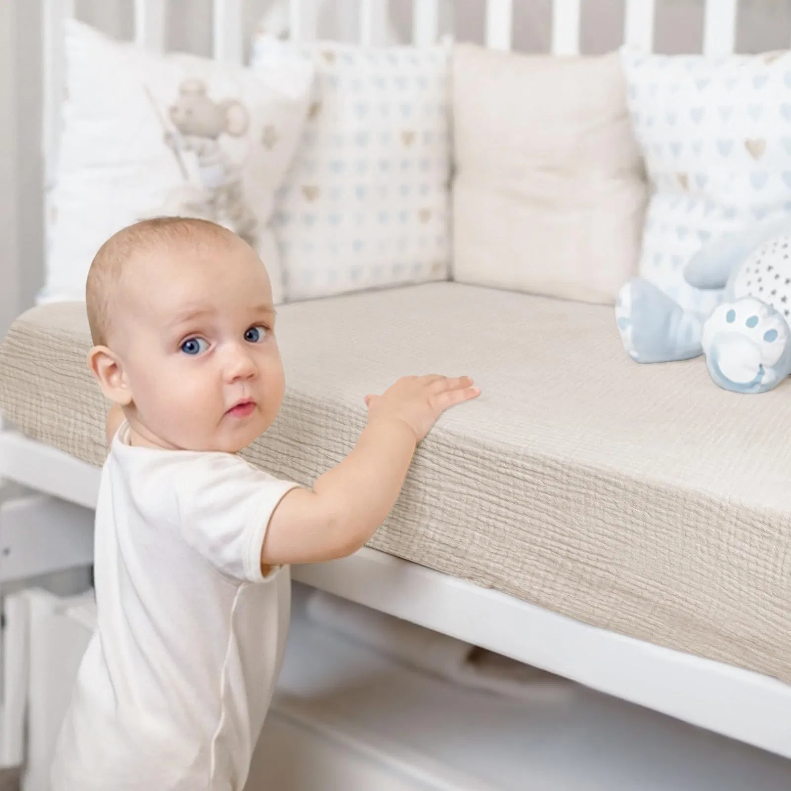 Global Supplier Newborn Baby Crib Fitted Sheets 100% Cotton Breathable Anti Startle Crib Sheets Baby Fitted