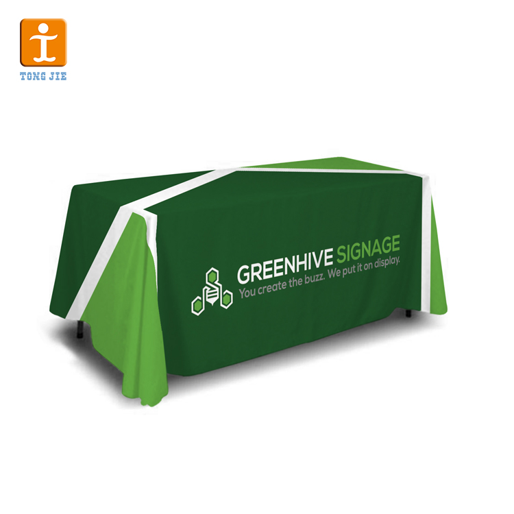 4FT 6FT 8FT Trade Show Table Cloth 100% Polyester Customized Logo Full Color Printed Tablecloth