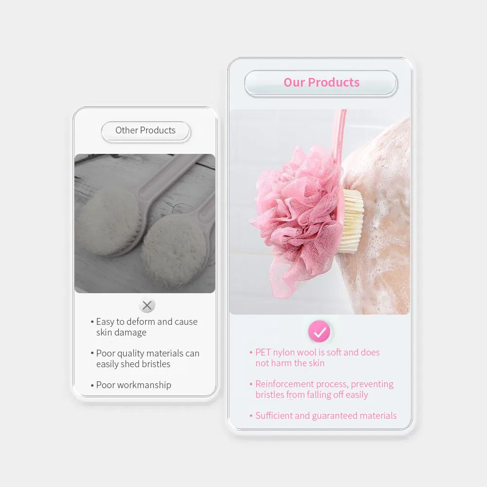 Double Sided Plastic Long Handle Shower Wet Dry Body Rubbing Washing Brush