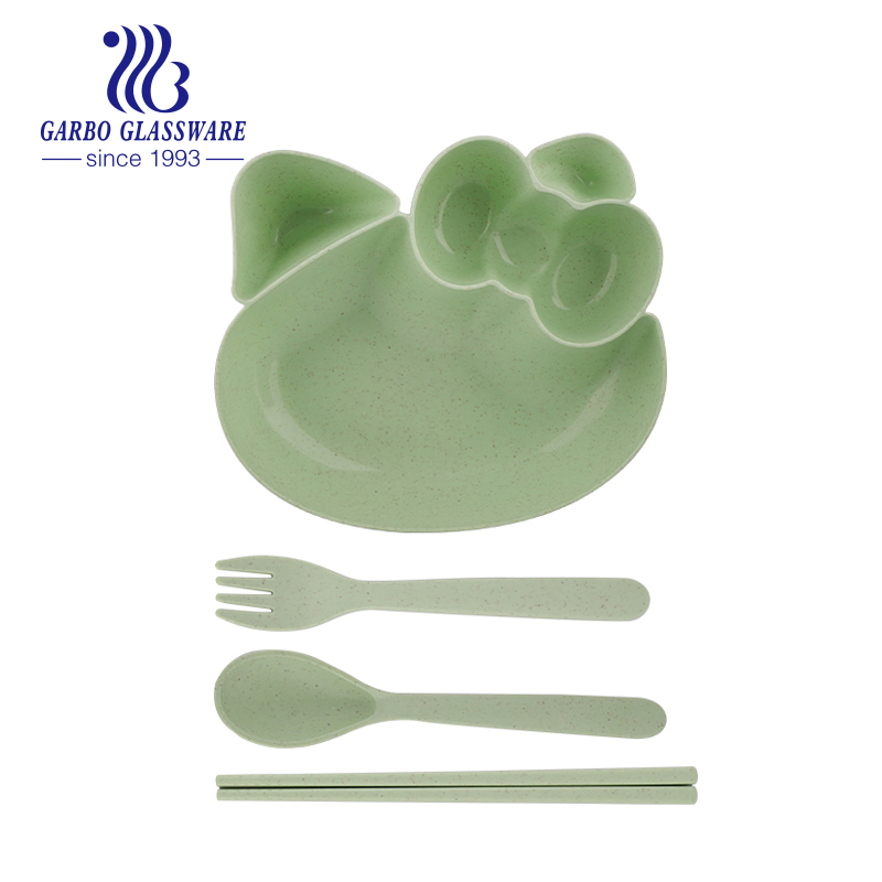 Cat Animal Shape Healthy Wheat Straw Colored Food Use Plastic Eating Plate Dish for Canteen Children Use