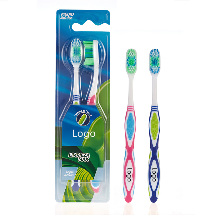 Wholesale Cheap Nylon Medium Bristles Manual Toothbrush OEM Private Label Adult Plastic Tooth Brush 2 in 1