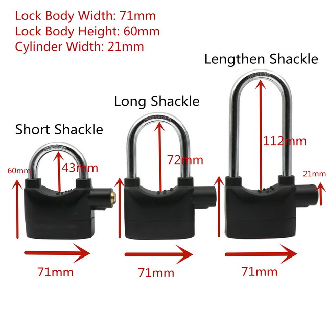 Bike Motor Warehouse 110 Dba Motorcyle Long Shackle Siren Alarm Padlock