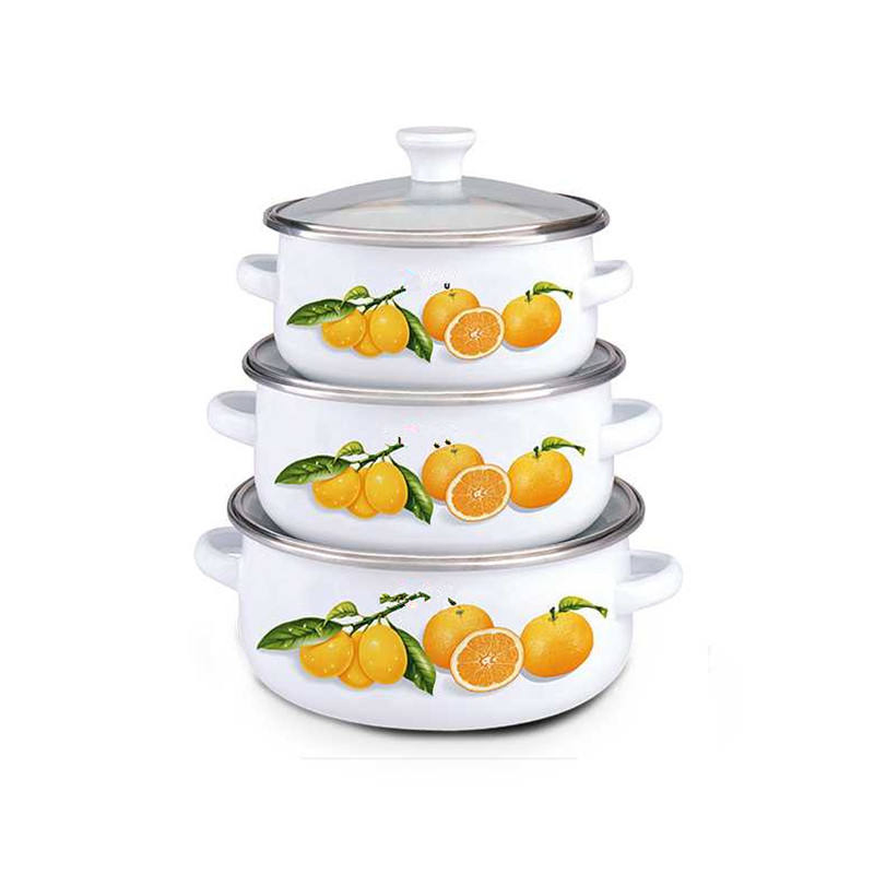 12-14-16cm Enamel Mini Pot Carbon Steel Cookware Set Casserole with Glass Lid