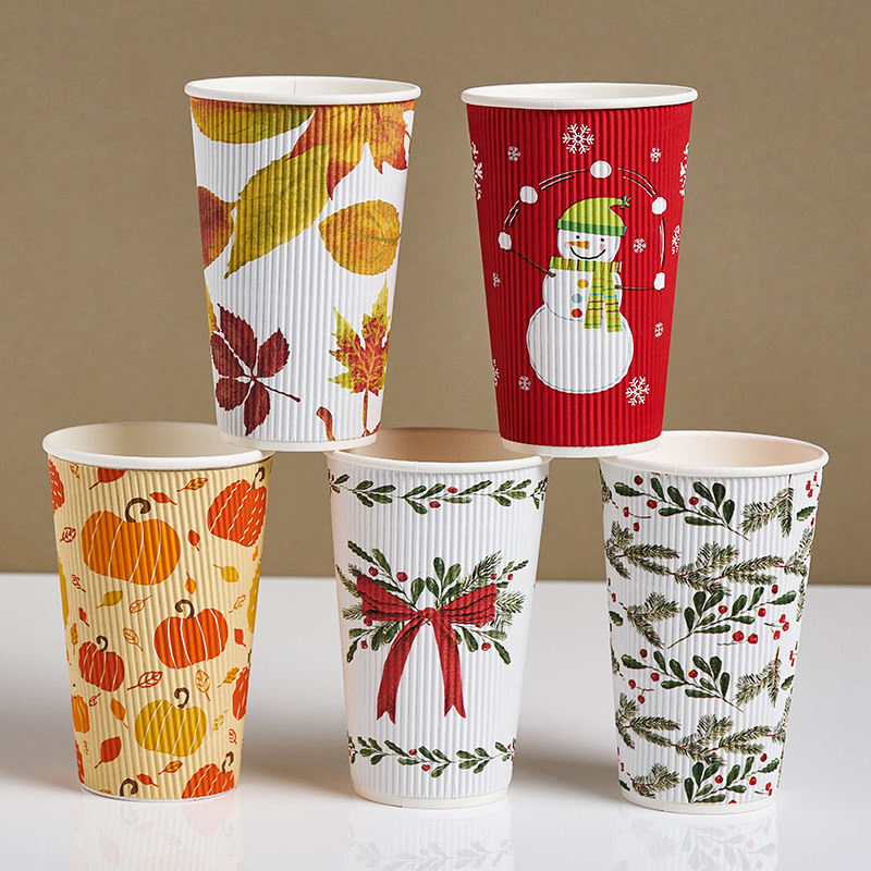 Customized Round 4oz 8oz 12oz 16oz Coffee Milk Tea Ripple Wall Paper Cup