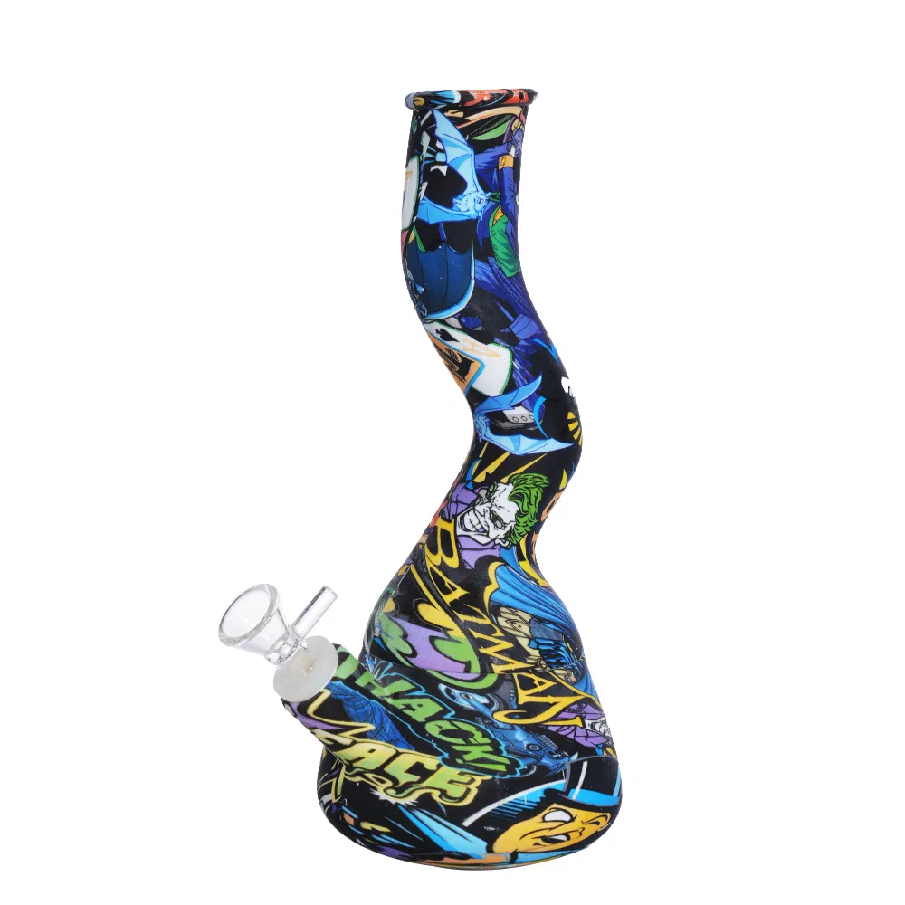 Flexible Unbreakable 10" Printed Curved Neck Silicone Water Pipe