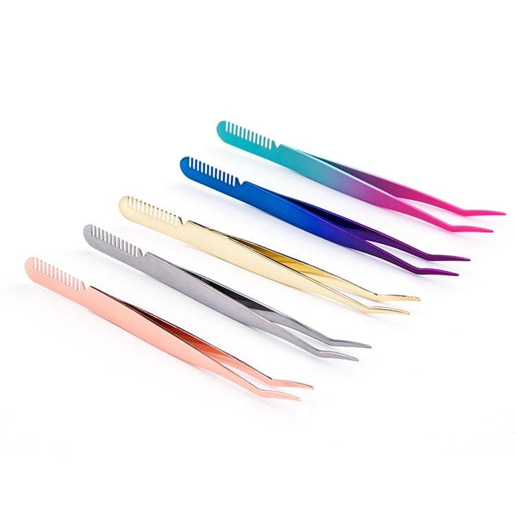 Colorful High Quality Eyelashes Nipper Eyebrow Tweezers with Comb Magnetic Eyelash Tweezers Private Label