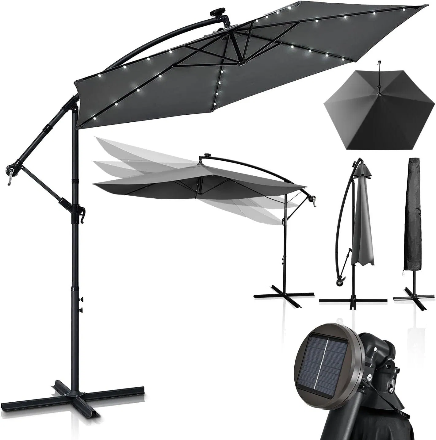 High Quality Luxury Restaurant Sunshade Garden Parasol with and Without LED Lighting